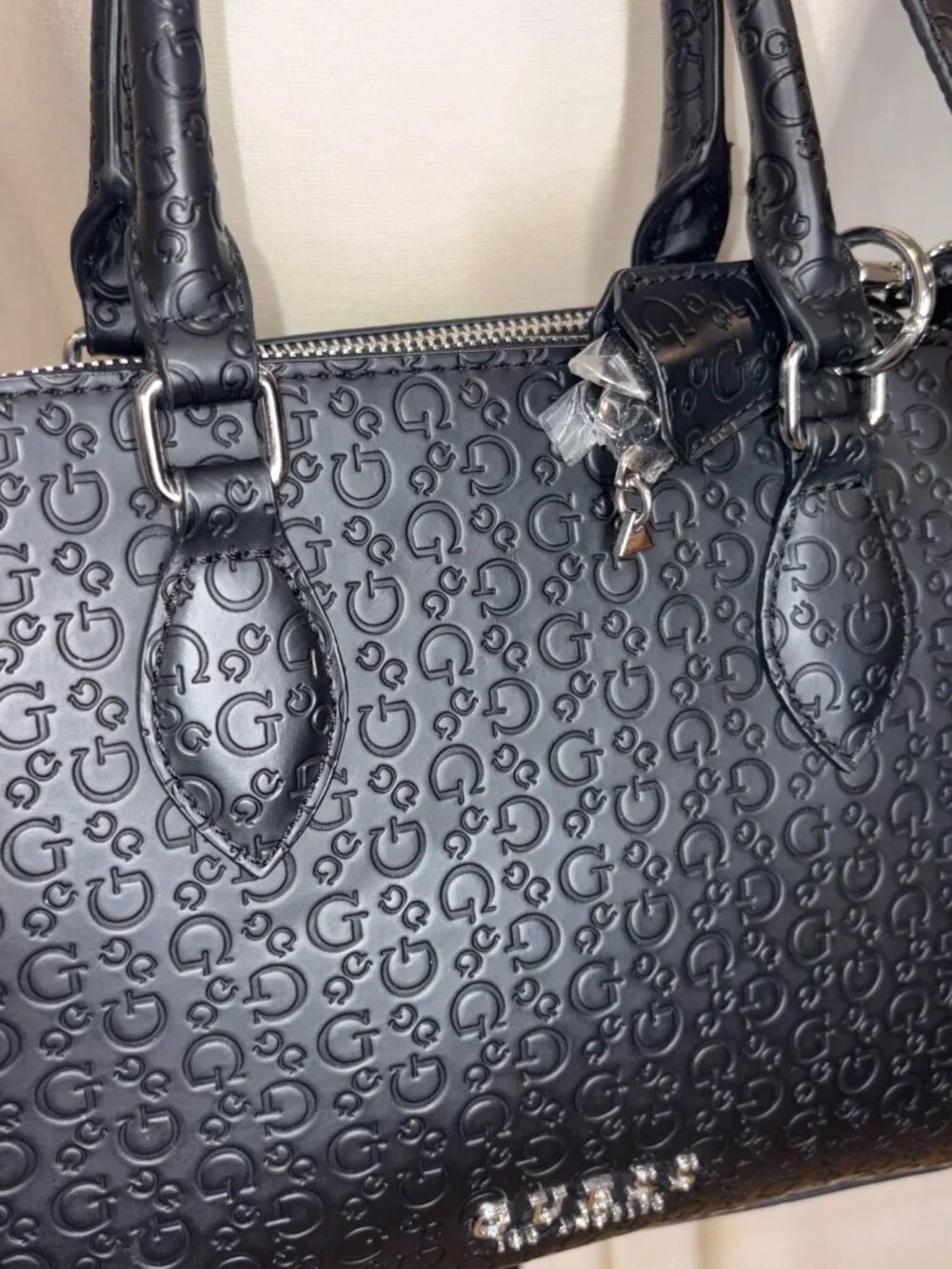 Guess Los Angeles Black Logo-Embossed Satchel